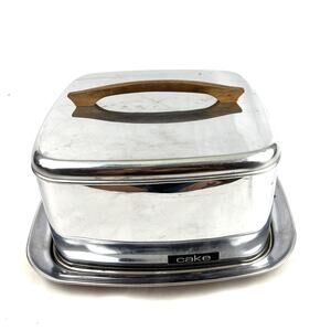 VTG MCM Lincoln BeautyWare Cake Carrier With Wood Handle Serving Plate & Lid